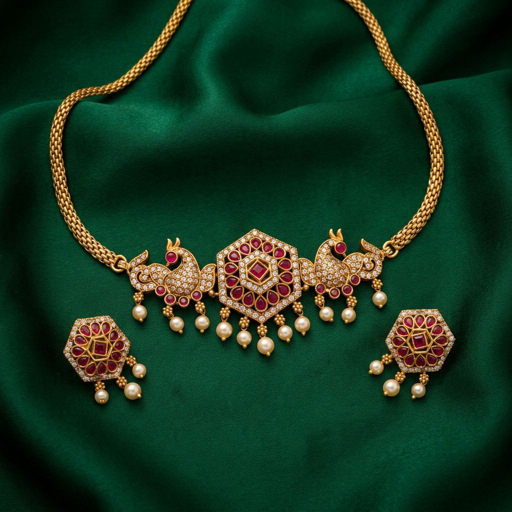 Rani Ruby Peacock Choker Set
