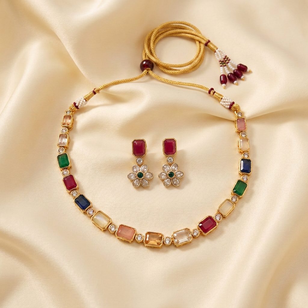 Navratna Rainbow Stone Necklace Set