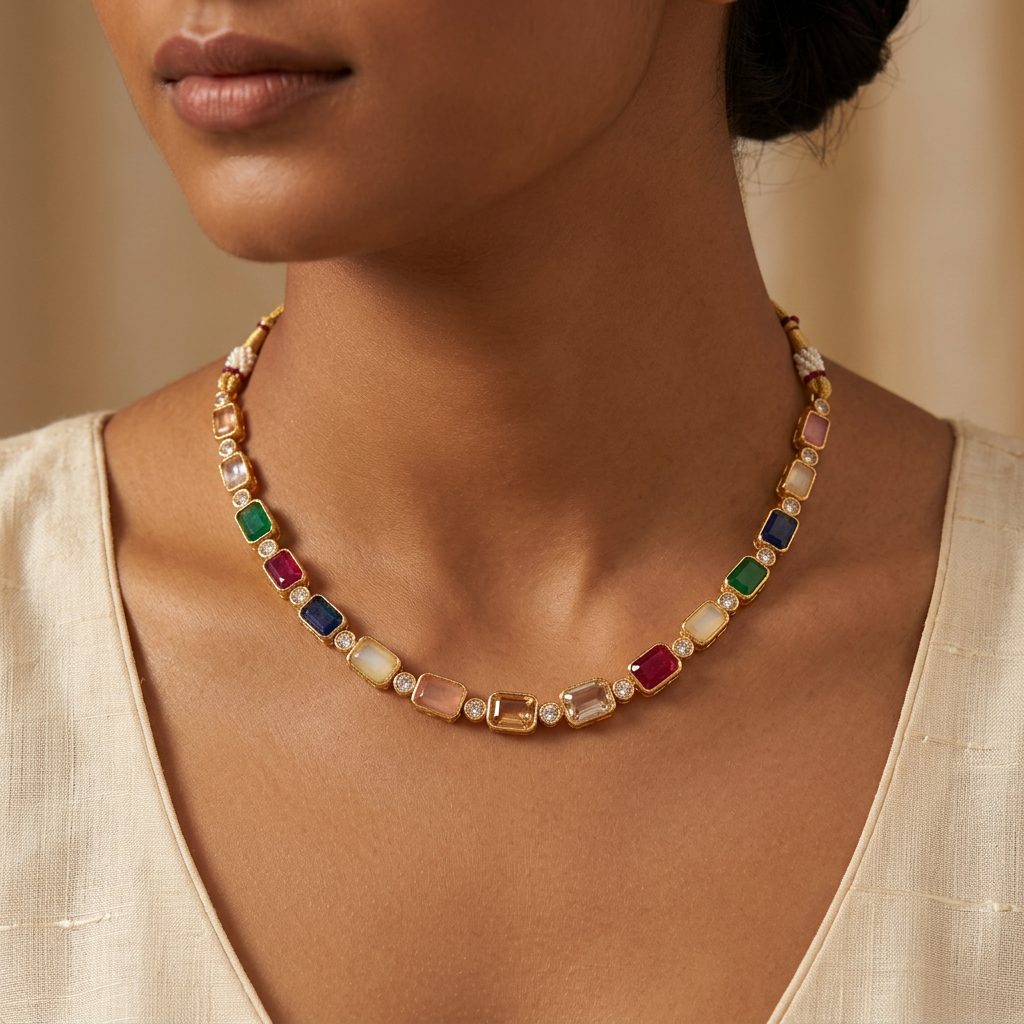 Navratna Rainbow Stone Necklace Set — photo 2