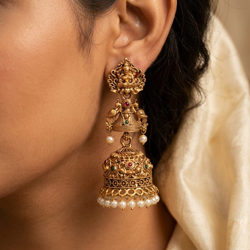 Lakshmi Double Jhumka Pearl Earrings — photo 3