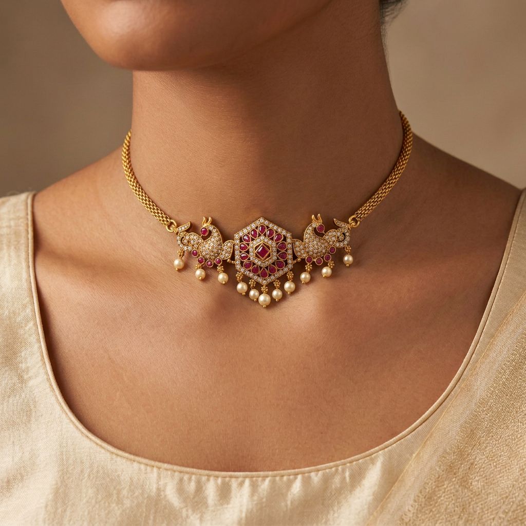 Rani Ruby Peacock Choker Set — photo 2